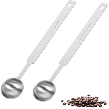 2 Pcs Measuring Spoons, 5 ml Stainless Steel Tablespoon Measuring Spoon, Coffee Scoop with Long Handle, for Ground Coffee, Loose Tea, Families Bakeries, Beans, Milk Powder, Flour Seasoning.