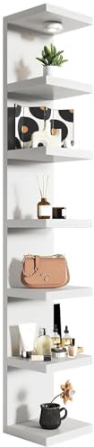 White 7-Tier Vertical Wall Shelf Unit with USB Rechargeable Led Light (Remote Controlled),Versatile Floating Display Shelves,Lack Style Wall Shelves for Bedroom,Living Room,Office Decor,Vanity
