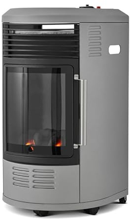 FAVEX - Poêle à gaz infrableu Volga Gris Mât - Chauffage d'appoint à gaz - Intérieur - Infrableu effet feu de cheminée - 6 puissances de chauffe Thermostat - Jusqu'à 40 m² - Gris