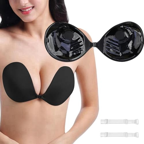 Nimiah Sujetador push-up con cinta adhesiva, sujetador invisible, sin tirantes, para vestidos y bodas, Negro , A