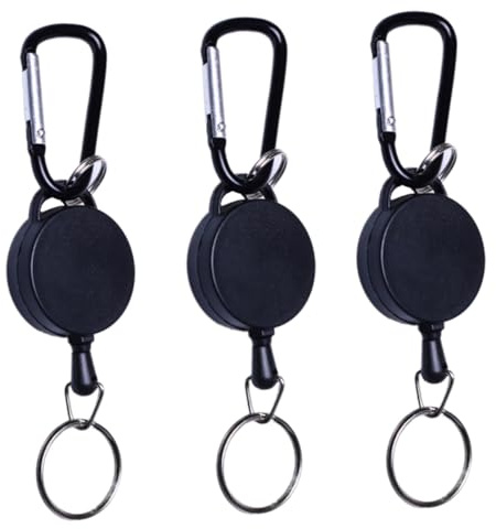 OUNONA Porte-clés Extensible Rétractable en Alliage, Lot de 3, Noir, Flexibilité et Haute Résilience pour Sports et Randonnée