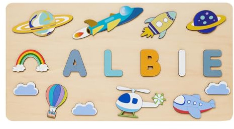 Personalisiertes Namenspuzzle aus Holz – Montessori Lernspielzeug ab 1 Jahr 2 Jahre Personalisierte Geschenke für Baby, Junge & Mädchen zum Geburtstag, Taufe oder Weihnachten ﻿ (C)