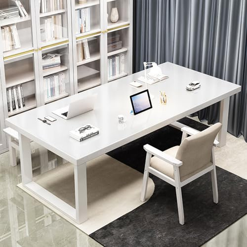 Konferenztisch aus Massivholz für 4–8 Personen, großer Seminarschreibtisch, weiße Oberfläche mit Massivholzbeinen, perfekt für Bürobesprechungen und Seminare (120 x 80 x 75 cm)