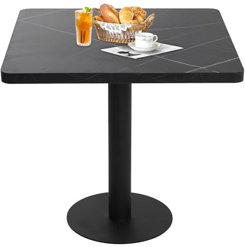 Mingone Esszimmertisch Quadratischer Küchentisch für 2-4 Personen, Ø80 cm | Küchentisch mit Marmoroptik - Tischplatte aus MDF & Metallgestell - Für Küche, Esszimmer, Balkon, Wohnzimmer Schwarz