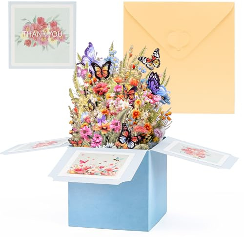 Biglietto di compleanno 3D da donna, con farfalla, biglietto di compleanno pop-up con busta, biglietti di compleanno per donne, madri, ragazze, festa della mamma, anniversario, biglietto di