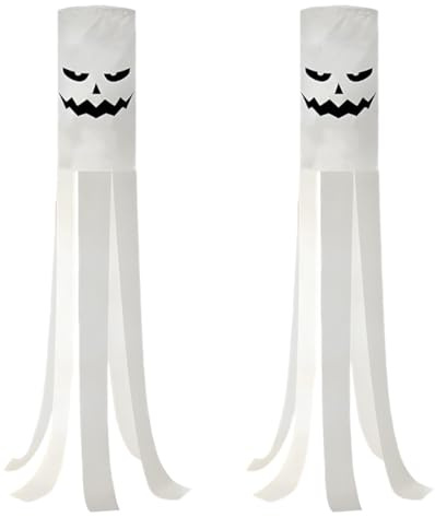 Manga de viento fantasma de Halloween, 2 piezas, bandera de manga de viento fantasma, mangas de viento para plumas de exterior, decoración de Halloween para jardín, patio, césped, parte, yarda