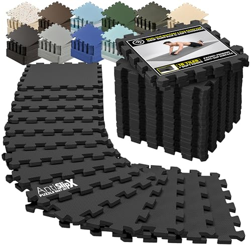 bemaxx Gym Mats Set - 18 pcs EVA Interlocking Foam Floor Tiles (12.6x12.6x0.4) 18sqft Protective Gym Flooring Sports Home Workout Exercise Mats Puzzle Garage Fitness Play-Room Pool Treadmill Bike