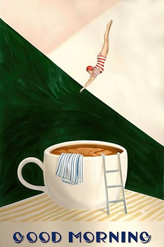 Dekomundo Guten Morgen Poster Kaffeedruck, 50x70 cm | Retro, Trendy Café-Kunst, Modernes Küchenbild, Kaffeeliebhaber, Wanddekoration für Küche, Restaurant