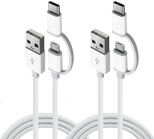 Ucfalfo 2 in 1 USB Charger Cable Compatible with Kindle Paperwhite, 1M Fast Charging Cable with Micro USB and Type-C Extension Cord for Fire Tablet, Fire TV, Android and Galaxy Devices, 2 Pack