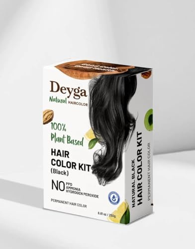 Deyga 100% Plant-Based Hair Color – Black | Natural Henna & Indigo Dye Kit for Grey Coverage & Sensitive Scalp