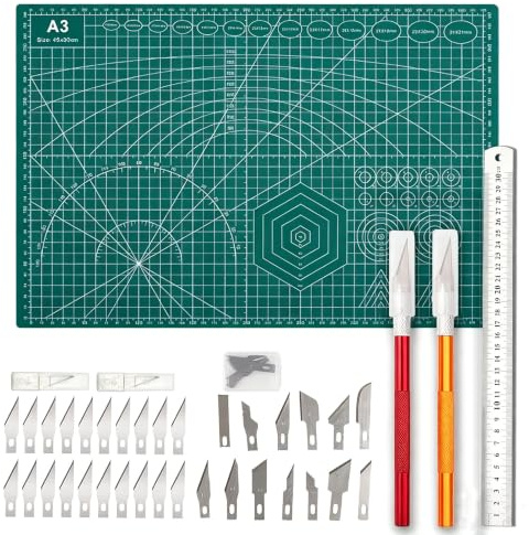 A3 Self Healing Cutting Mat Kit with Steel Ruler for Sewing Quilting Crafts | Double-Sided Cutting Board Craft Mat Cutting Mat A3 for Carving Crafts Fabric Quilting Sewing Scrapbooking