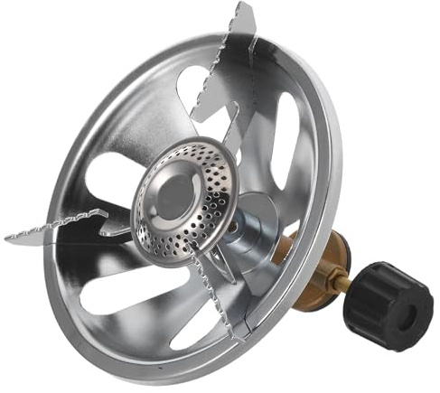 Ciieeo Réchaud de Camping Portable en Acier Inoxydable Anti-vent, Tête de Brûleur Compacte pour Cuisson Extérieure, Randonnée et Pique-niques, Mini Cuisinière Gaz Robuste et Pliable
