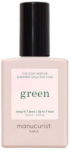 Manucurist - Green™ Guldglittrigt Top Coat - Nagellack med Gelliknande Effekt utan Lampa - Glans och Hållbarhet i upp till 7 dagar - 79,5% av Naturligt Ursprung - 15 ml