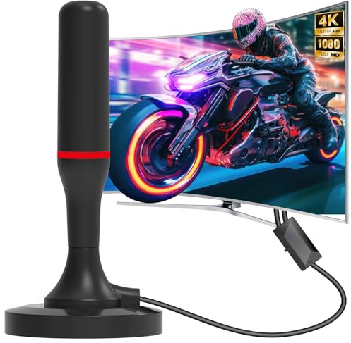 Antenne TV Intérieure Puissante, Antenne TNT Intérieure 2026 HD, Réception Longue Portée 360°, Base Magnétique Forte, Amplificateur Gain Élevé, Compatible 4K 1080P Toutes TV