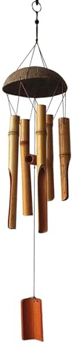 Yechiry Bambus-Windspiel, Handgefertigt, Kokosnussschalen-Glockenspiel, Stressabbau, Heimdekoration für Meditation, Naturbraun, 74,9 cm (29,52 Zoll) (Natürlicher Bambus)
