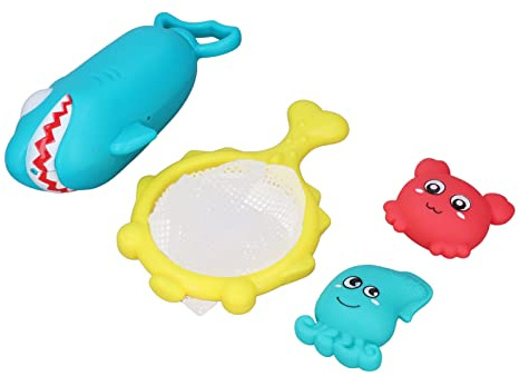 GOWENIC Parent-Child Bathtub Games Set | Spraying Floating Fish Net with Squeezing Animals for Infant Toddler Motor Skills Bath Time Fun