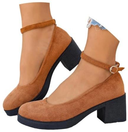 HEMNACU Zapatos de Traje Tradicional para Mujer Elegantes y Cómodos para Dirndl y para el Oktoberfest Zapatos de Salón con Tiras Tacón Grueso para Ocasiones Festivas para Bodas