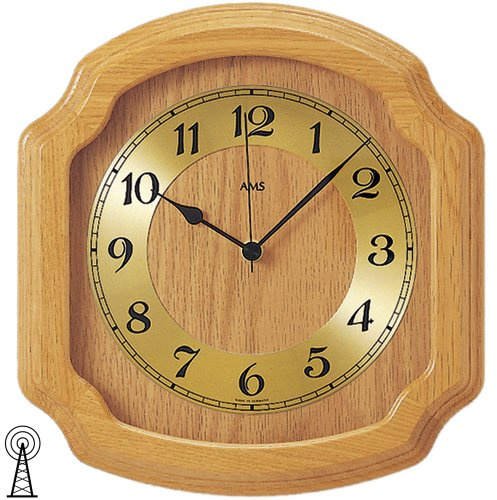AMS 5801/5 Wanduhr Funk, Gehäuse Massivholz Eiche hell, Mineralglas