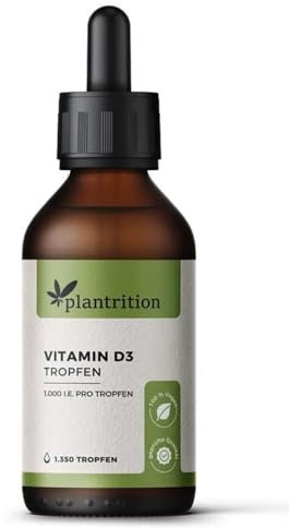 plantrition Vitamin D3 Tropfen Vegan 1000 I.E. pro Tropfen 1.350 Tropfe Vitamin D Öl - Vitamin D3 aus Flechten (Cholecalciferol) MCT Öl Kokosbasis Made in Germany - 50ml - Verpackung kann variieren