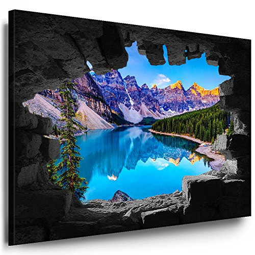 Julia-Art Bilder XXL Leinwandbilder Wand Loch Illusion - 100 x 150 cm Wandbilder mit Keilrahmen Bild Verschiedene Motive Blick auf Meer Strand Palmen, Wald Berge See Wasserfall Kunstdrucke n-01-21