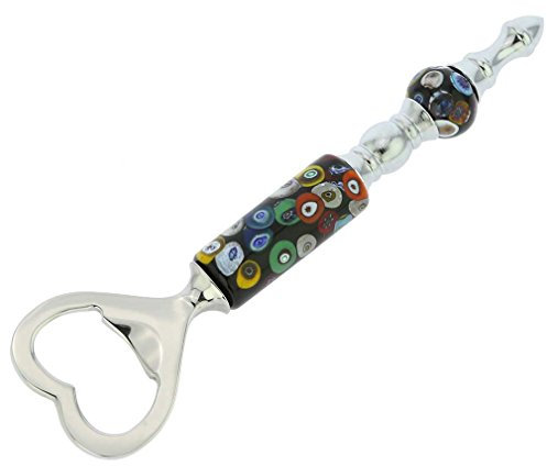 Apribottiglie in vetro di Murano italiano - Millefiori nero