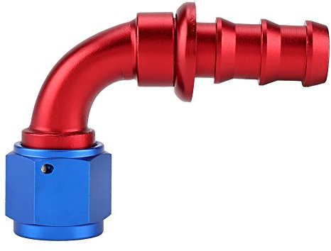 Kimiss AN10 gerade 45 90 180 grad push on twist lock öl gas kraftstoffleitung schlauchende stecker aluminiumlegierung blau und rot (90 °)