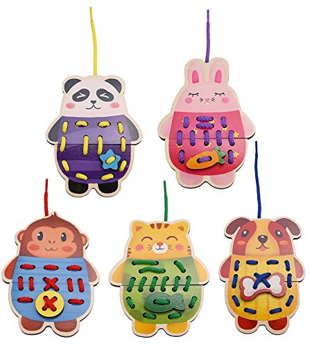 Kid Threading Board Toy, Children Cartoon Wooden Safe Non-Toxic Animal Threading Board Game Kids Educational Toy