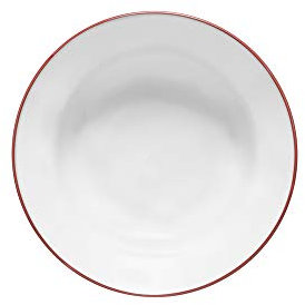 Costa Nova, Beja collection, Vaisselle en grès, Assiette creuse, à pâte, blanc et rouge, 21 cm, 6 pièces