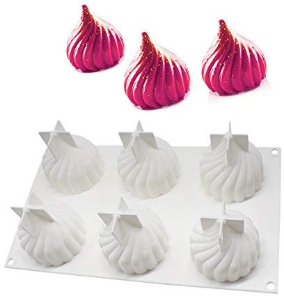 Uenmay Silikon-Kuchenformen - 3D-Dessertform für 3D-Backformen, 6-Loch-Wirbel, Weiß