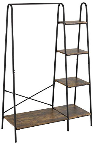 Finnhomy Rustic Clothes Rack, Clothing Rack for Hanging Clothes Heavy Duty Garment Rack with 5 Wood Shelves Freestanding Portable Closet Organizer for Bedroom/Entryway/Boutiques，Matte Black