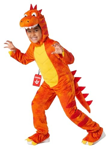 Morph Orange Dinosauriedräkt för Barn - T-Rex Kostym med Karaktärshuva, Svans & Tänder, Halloween & Bokdag, 4-6 År