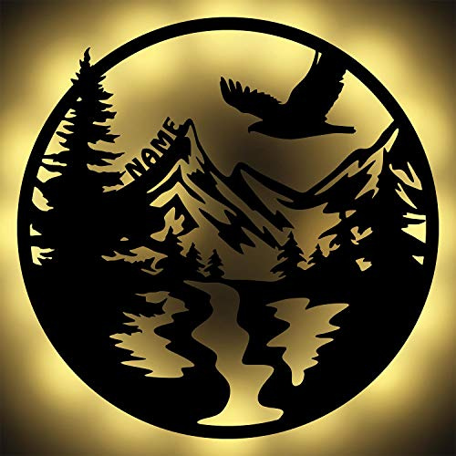 Namofactur Natur Adler Berge Wald Leuchte Schild Geschenke personalisiert mit Namen I Led Wand-Lampe Batteriebetrieben