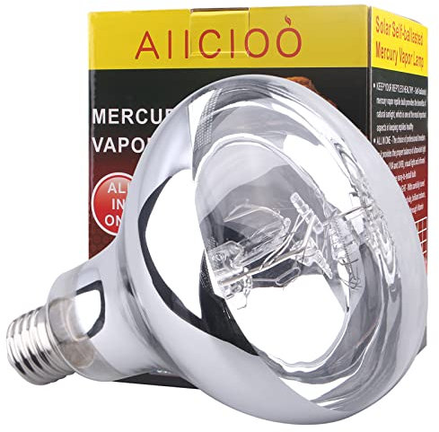 AIICIOO UVB UVA Wärmelampe für Reptilien Sonnenlicht simulierte Förderung der D3-Synthese Schildkröte/Chamäleon/Schlange/Küken Haustiere Kalziumabsorption 220-240V E27 (160W)