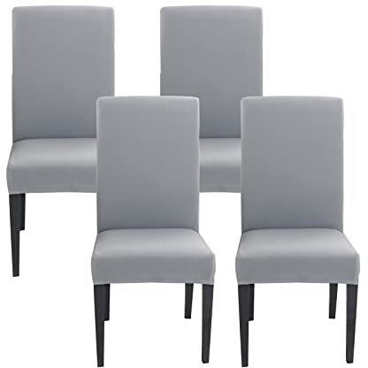 Jaotto Stuhlhussen 4er Set Stretch, Stuhlhussen für Esszimmerstühle Schwingstuhl, Stretch Stuhlschoner Abnehmbarer Waschbarer, Stuhlbezug Universal für Stuhl Esszimmer Büro Bankett Hotel(Hellgrau)
