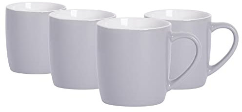 Argon Tableware Coloured Coffee Mugs - Grey - 350ml - Pack of 4 - Gloss Ceramic Stoneware Latte Cappuccino Cups Hot Chocolate Cups Colourful Mug Set with Handle