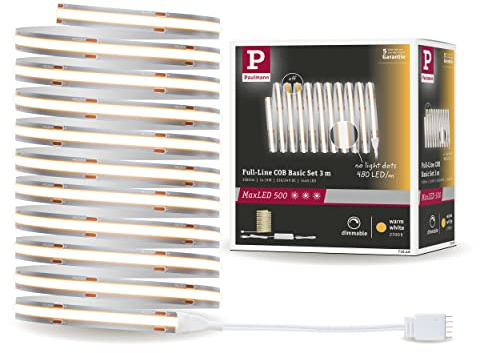 Paulmann 71046 LED Strip MaxLED 500 Full-Line COB Komplettset 3m 19W 1500lm 480LEDs/m 2700K 36VA dimmbar Silber Kunststoff