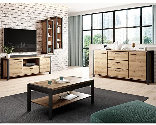 Lomadox Wohnwand Set inkl. Couchtisch und Sideboard in Taurus Eiche Nb., B/H/T: ca. 180/128/41 cm