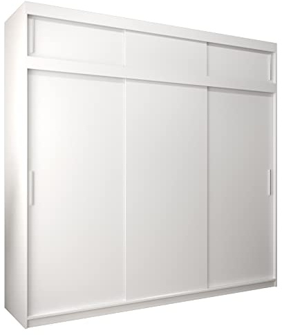 MEBLE KRYSPOL Tokyo 250 Kleiderschrank mit DREI Schiebetüren für Schlafzimmer – moderner Aufbewahrungsschrank mit Kleiderstange und Regalen – 250x240x62cm - Mattweiß mit Verlängerung