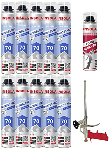 Mousse expansive pistolable Montblanc Toutes Saisons INSOLA - Aérosol de 870 ml - Pour l' Isolation Thermique et Phonique - (10 + 1 + 1)