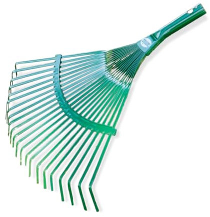 Amig – Gardena Rechen | Stahl | Rechen mit 22 flachen Metallzinken und festen Lamellen | Grün |400 mm | Stiel Nicht im Lieferumfang enthalten