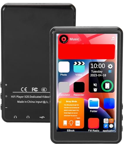 MP3 Player Bluetooth 5.0, 4in Full Touch Screen HD Music Player, 16GB Memory, Type C Fast Charging, Support Recorder Video Play Electronic Dictionary FM Radio (16GB RAM and 64GB Memory Card)