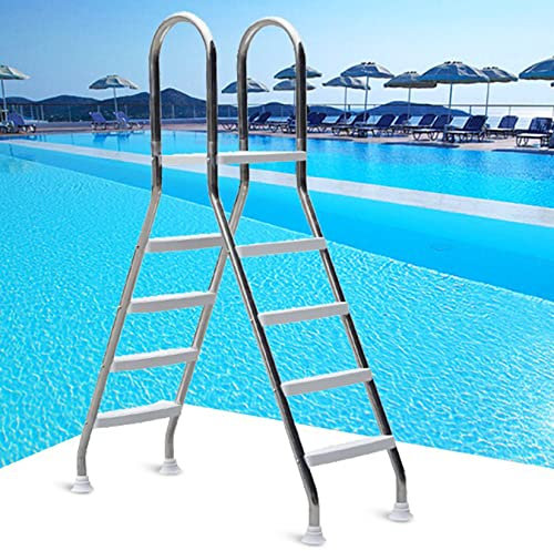 BOTOWI 52 Zoll hohe, langlebige oberirdische Schwimmbadleiter, 304 Edelstahl-Pool-Sicherheitsleiter, 4-Stufen-Leiter, maximale Tragfähigkeit 500 lb, mit rutschfesten Stufen, Armschienen Barriere