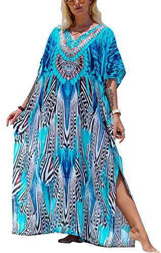 L-Peach Femme Kaftan Maxi Robe de Plage Longue Caftan Boheme Cardigan Kimono
