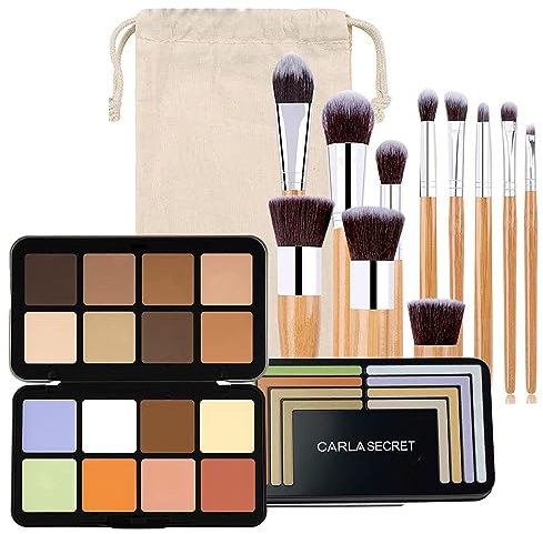 Joyeee Professional Makeup Highlight & Contour Pro Palette, 16 Farbe Konturen Concealer Abdeckcreme Camouflage Palette mit Make-up-Pinseln, Creme Contour Set