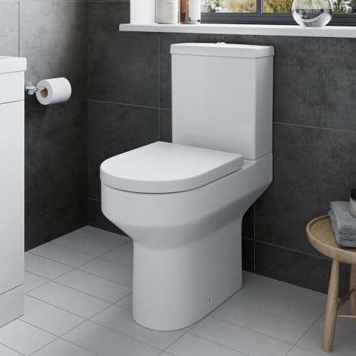 Affine® Tivoli Modern Bathroom Cloakroom Close Coupled Comfort Height Toilet WC Toilets Soft Close Seat Dual Flush Cistern D Shape Pan, White Gloss