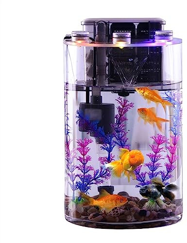 Aquarium Zylindrisches Aquarium aus transparentem Glas, verdicktes kleines Aquarium mit Filterpumpe und LED-Leuchten, einfacher ökologischer Tank Fischtank