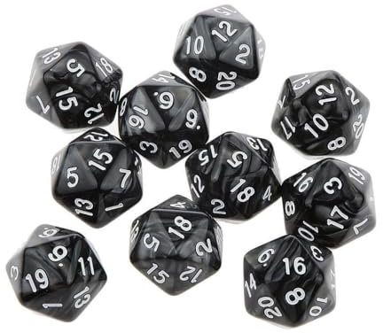 Yiotfandoll 10 dadi poliedrici D20 da 20 mm, in acrilico, a 20 facce, per giochi di ruolo, MTG, DND, giochi da tavolo (nero)