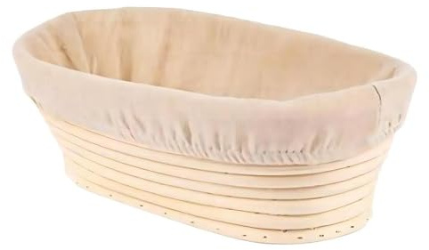 Hoquare Bread Proofing Basket, 25cm Oval Natural Rattan Sourdough Proving Basket, Banneton Dough Baking Mold with Cloth Liner 25x15x8cm for Home Bakers Sourdough Starter Kit