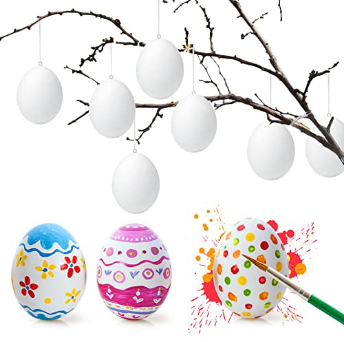 Gallop Chic Ostereier Plastik/Kunststoff Weiß mit Aufhänger zum bemalen und aufhängen, Ostern Plastikeier 6 x 4cm Osterdeko Basteln Set für Osternest Dekoration und Geschenk (48x Weiß)