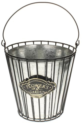 Macosa HE68790 Deko Pflanzeimer Zink Metall Schwarz 20 cm Pflanzgefäß Zinkeimer Blumeneimer Garten-Dekoration Metalleimer Eimer Dekoeimer Blumentopf Dekotopf Gefäß (20 x 20 x 19,5 cm)